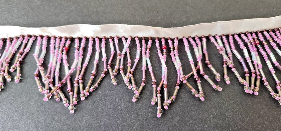 Couture Pink & Bronze Beaded Fringe Trim – 18" Handcrafted Embellishment - Image 2 of 4
