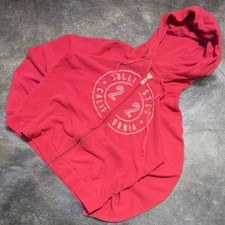vintage style red Hollister full zip hoodie sweatshirt with front graphic