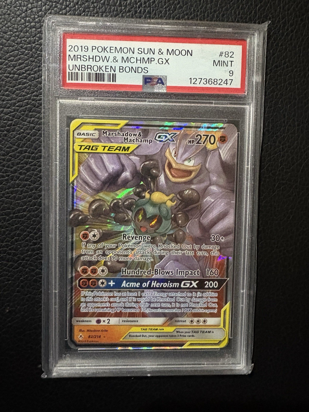 PSA 9 Marshadow & Machamp GX 82/214 Unbroken Bonds Tag Team Pokemon Card MINT