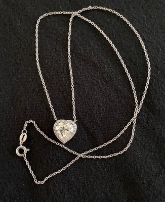 Sterling Silber klassisches Herz Heiligenschein Halskette simulierter Diamant CZ Italien 925