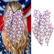 4th of July Hair Bows for Women, Red Blue White Stars Hair Bows Clips Indepen...
