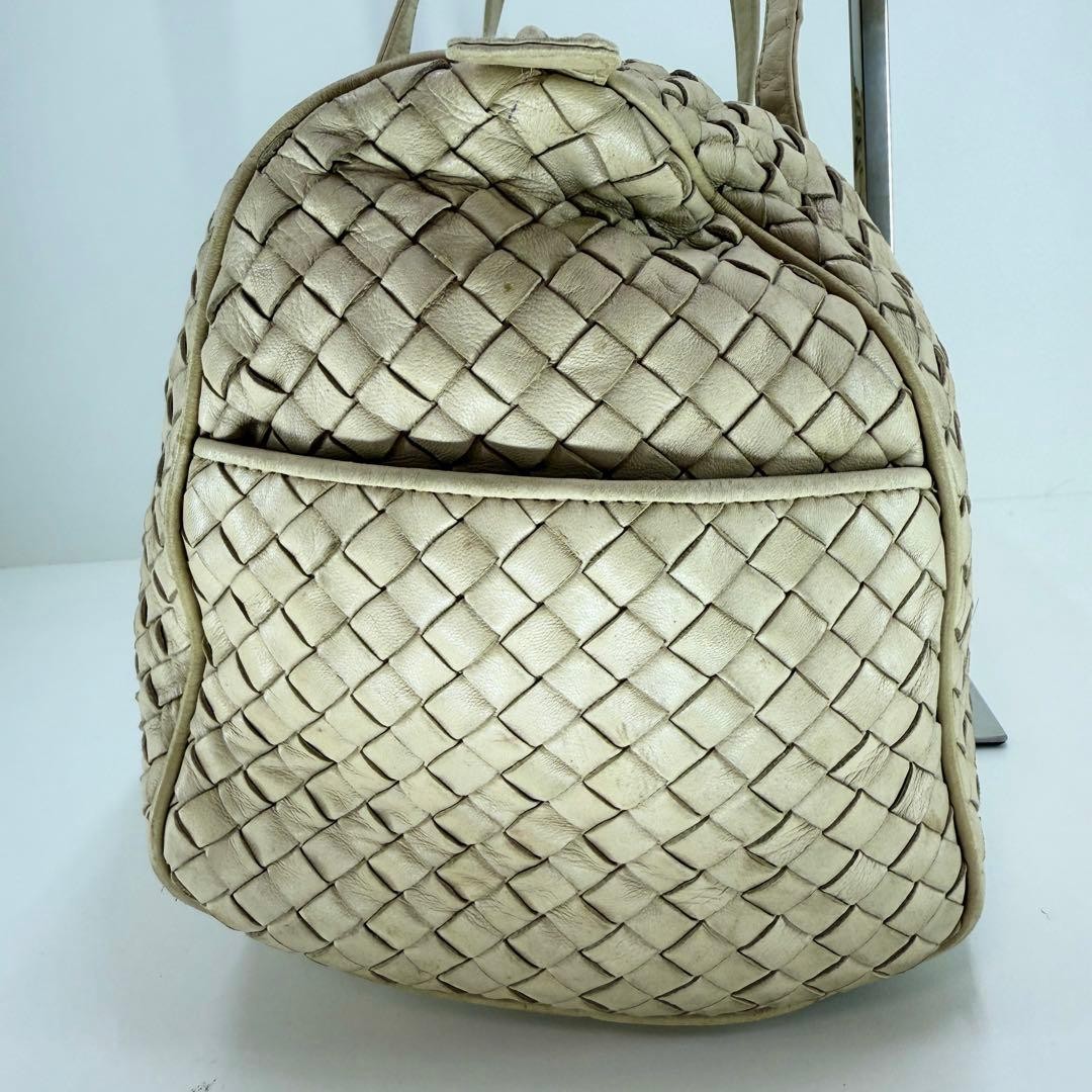 BOTTEGA VENETA Leather Handbag Beige Intrecciato Woven Tote Classic Authentic thumbnail 5