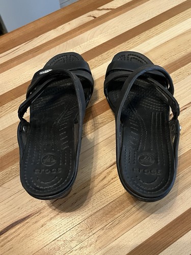Crocs Women’s Cyprus IV Open Toe Slip-on Heel Sandals Strappy 14558 Black Size 9 - Picture 4 of 13