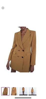 Zara Basic Collection Camel Double Breasted Long Blazer Jacket Dress size S