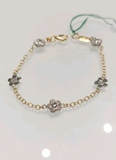 BRACCIALE CATENA CON FIORI ORO GIALLO E BIANCO 18 CARATI