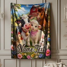 Personalized Barnyard Coral Fleece Blanket Farm Animal Country Decor