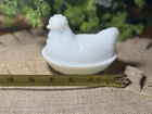 Vintage White Milk Glass Hen on Nest Dish Chicken in Basket 4.25" by Hazel Atlas