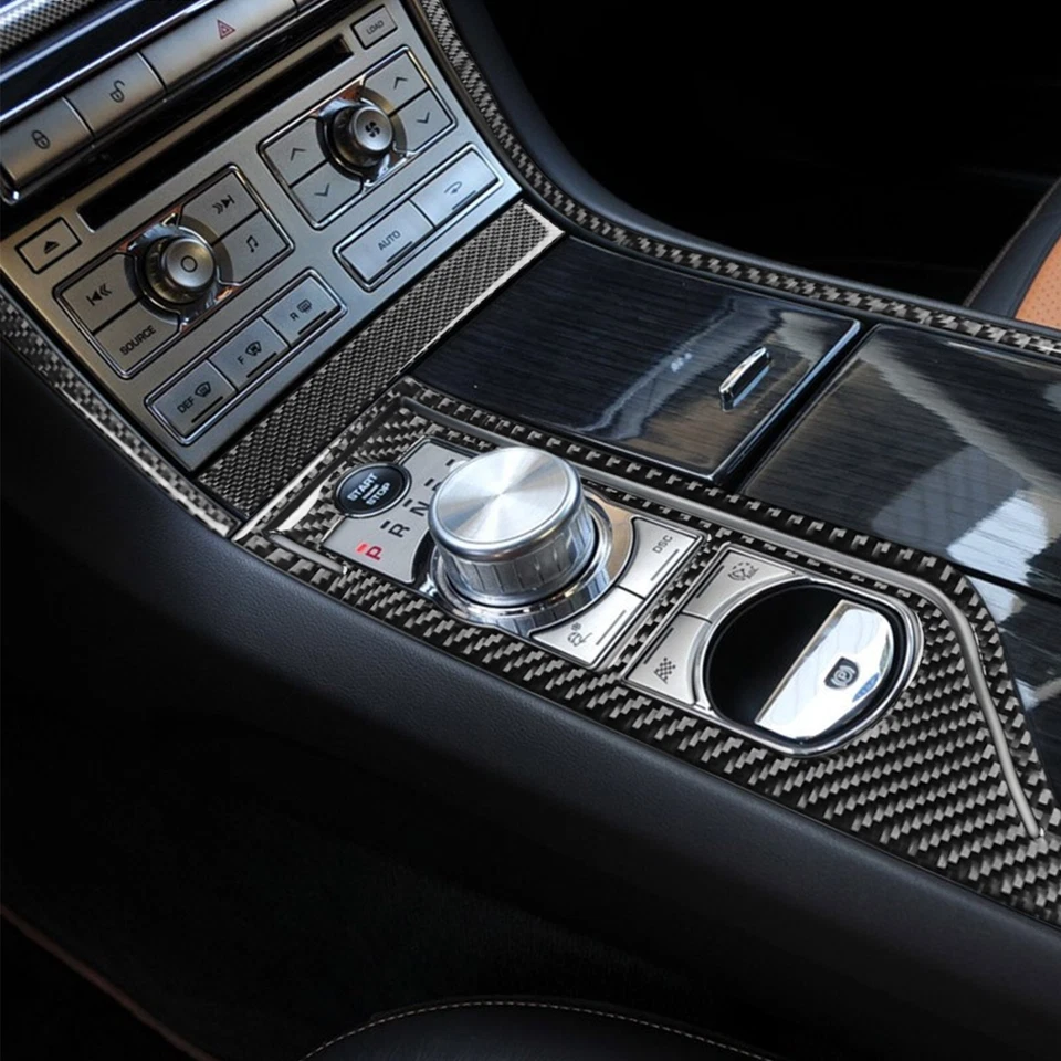 4 peças console central de fibra de carbono real acabamento de painel de câmbio de marchas para Jaguar XF 09-15 - Imagem 4 de 4