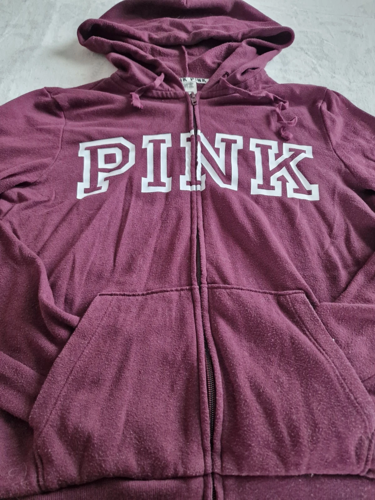 UNDERCOVER Victoria's Secret ROSA felpa con cappuccio e zip taglia S 6 8 viola bordeaux