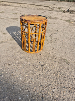 Kleiner runder Vintage Beistelltisch Bambus/Rohr