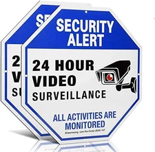 Sheenwang 2-Pack Security Camera Sign, Video Surveillance Signs Outdoor, UV Prin