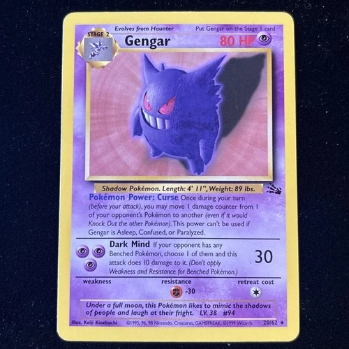 New ListingGENGAR 20/62 Fossil Rare MINT/NEAR MINT Non Holo 1999 Vintage Pokemon TCG Card