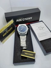 Blue Dial 42mm Octagon  with Integrated Bracelet Quartz Men's Watch New