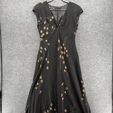 Jones Wear Dress 14 Black Floral V-Neck Babydoll 90s Fairy Grunge Whimsigoth Y2K