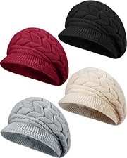 Women Winter Hat Knitted Caps with Visor 2025 4 Black, Beige, Gray, Burgundy