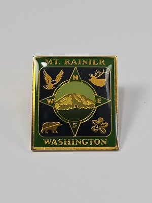 Mount Rainier Travel Souvenir Lapel Pin Washington Mountain Compass Points