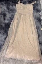 Champagne Gold Shimmer Glitter Maxi Dress Spaghetti Strap Corset Top Formal Prom