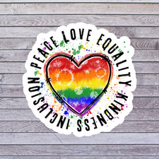 Pride sticker vinyl decal inclusion peace love equality rainbow heart