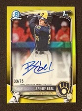 2025 Bowman Drat Chrome Brady Ebel 1st Bowman Auto Yellow Refractor Auto /75