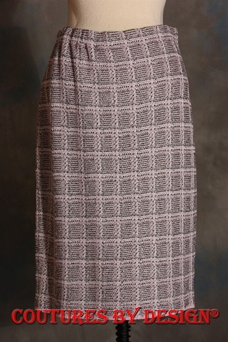 St John Knits Metallic Tweed Windowpane Skirt Black Multi Silver SZ 6 NWT