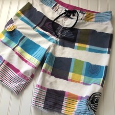 vtg 90s mens QUIKSILVER Surf Board Shorts Trunks Sz 34 LOGOs Lace Up