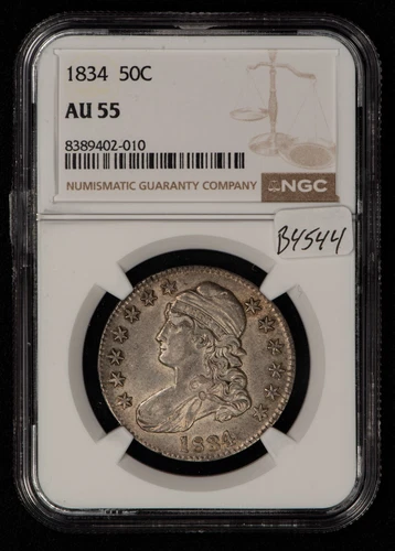 1834 50c Capped Bust Silver Half Dollar - Luster - NGC AU 55 - SKU-B4544
