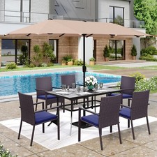 8 PCS Outdoor Dining Set Patio Furniture Table and Chairs Set with Umbrella