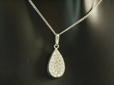 585 Weissgold Kette Anhaenger Tropfen klare Zirkonia Stein in Geschenkbox - Bild 1 von 4