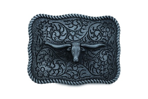 Men Buckle Silver Metal Bull Square Western Fashion Texas Long Horn Cow TX Style - Picture 2 of 7