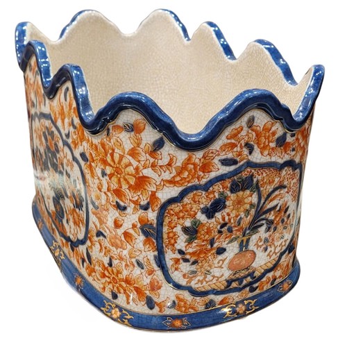 Japanese Imari Scalloped Cachepot Foot Bath Planter 12" X 8” - Picture 3 of 6