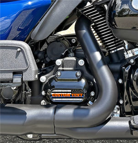 Custom Text Blue Line American Flag M8 Transmission Cover Insert. Harley M8