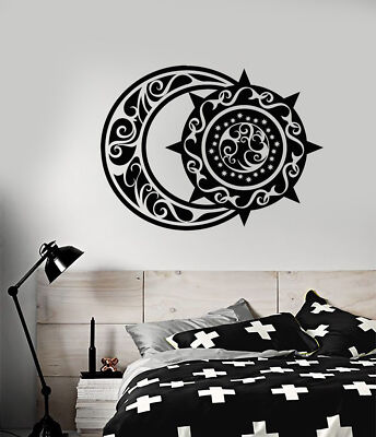 Vinyl Wall Decal Ethnic Style Crescent Moon And Sun Bedroom Decor ...