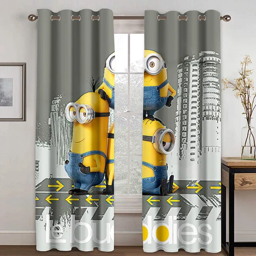 3D Minions Cortinas Niños Oscurecimiento Cortina Cortinas Opacas con Ojales Nuevo - Imagen 15 de 19