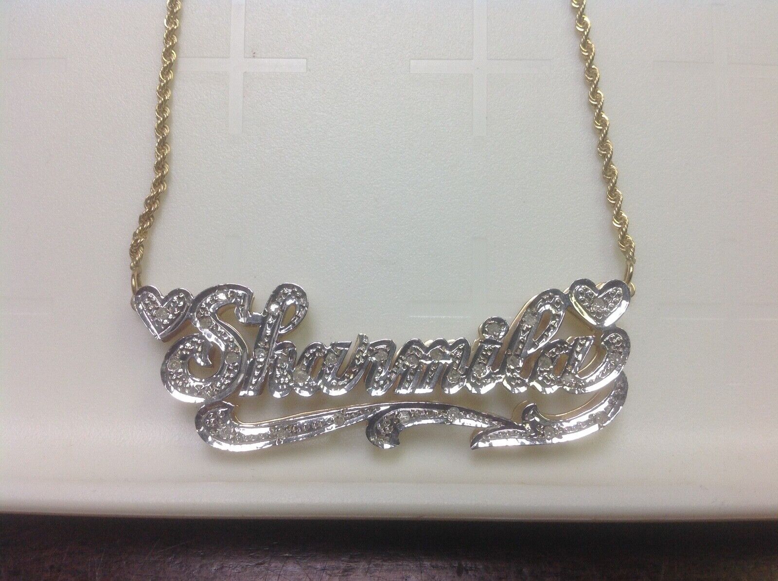 14K Yellow/white Gold Rope Necklace With Sharmila name plate with ...