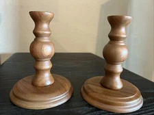 Pair of Vintage QUALITY HEIRLOOM Walnut Wood Turned Candle Sticks