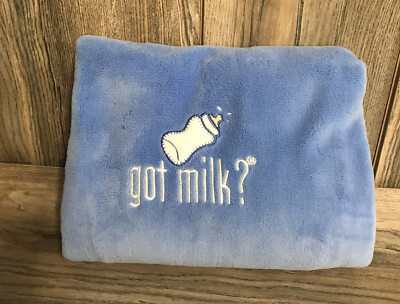 GOT MILK ? Baby Blanket Bottle Blue Soft Fleece Security Lovey VGUC Free Ship