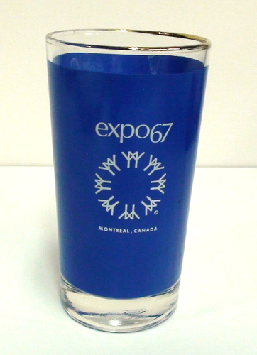 Expo 67 Montreal World's Fair 4-3/4 Blue Souvenir 8 oz Drinking Glass w/Gold Rim