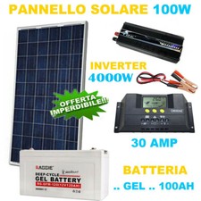 KIT FOTOVOLTAICO 1KW GIORNALIERO INVERTER 4000W PANNELLO SOLARE BATTERIA GEL 100