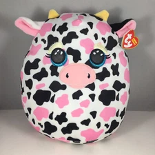 Ty Beanie Squishies (Squish-A-Boos) Plush - MILKSHAKE the Cow (10" Small Size)