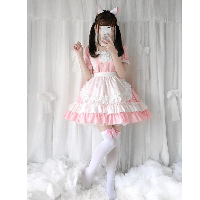 Vestido feminino sexy vintage doce menina rosa Lolita Kawaii bonito uniforme de empregada doméstica roupa - Imagem 4 de 4