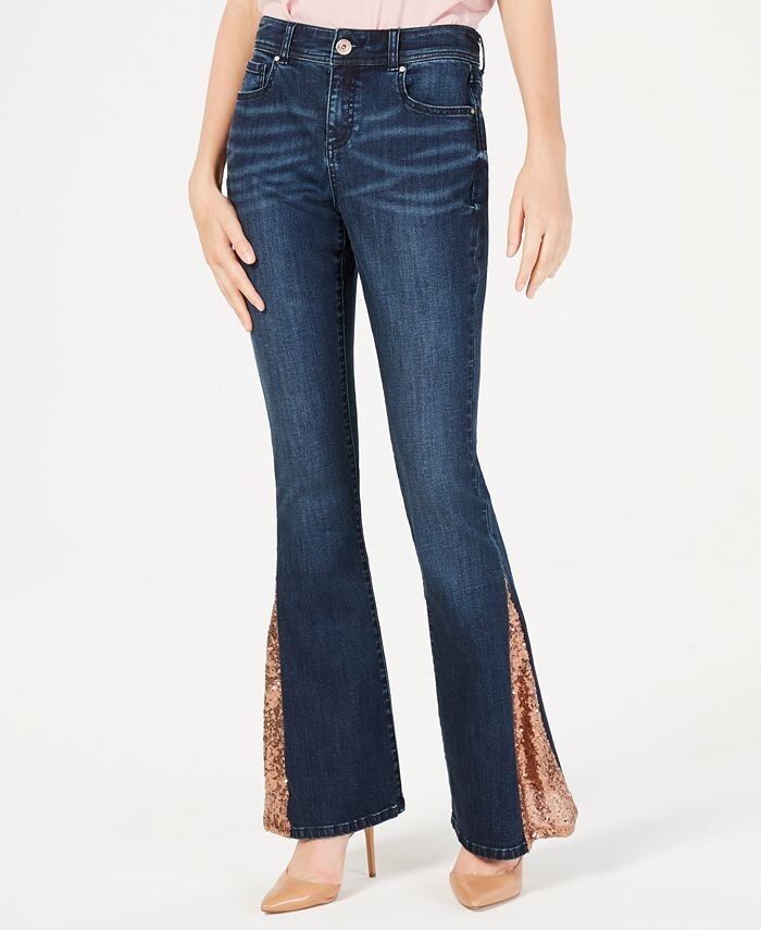 INC International Concepts Dark Indigo Flare Leg Jeans w/Bronze Sequin  Insets 2P