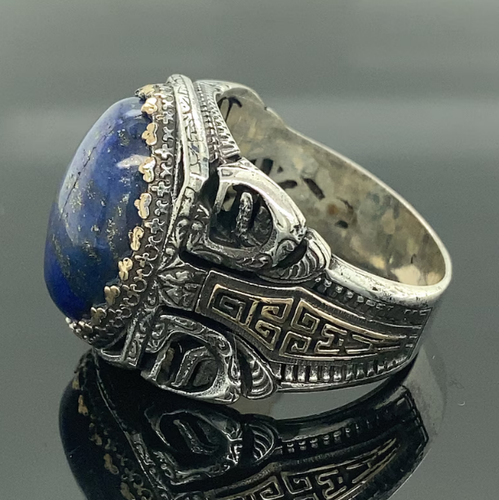 Turkish Handmade 925 Sterling Silver Gift Mens Ring Lapis Luzuli Stone 003 - Picture 5 of 9