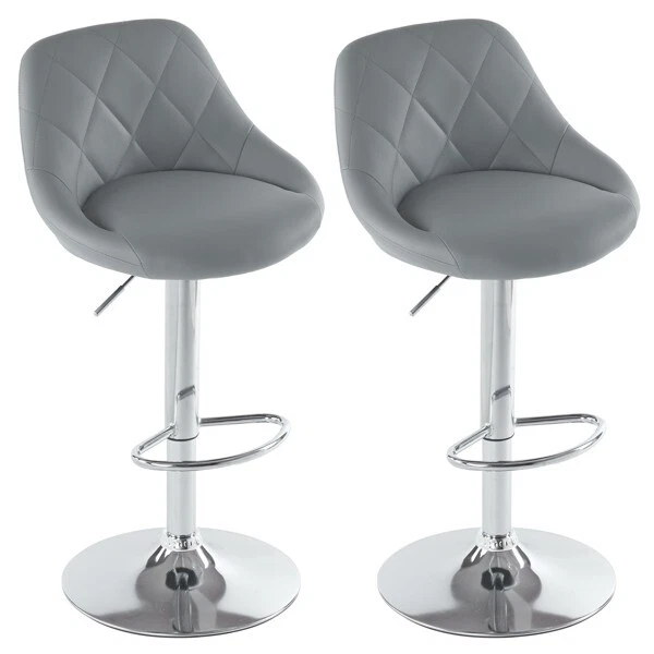 Set of 2 Counter Bar Stools, PU Leather Bar Stool, Adjustable Lift Height Swivel - Image 2 of 4