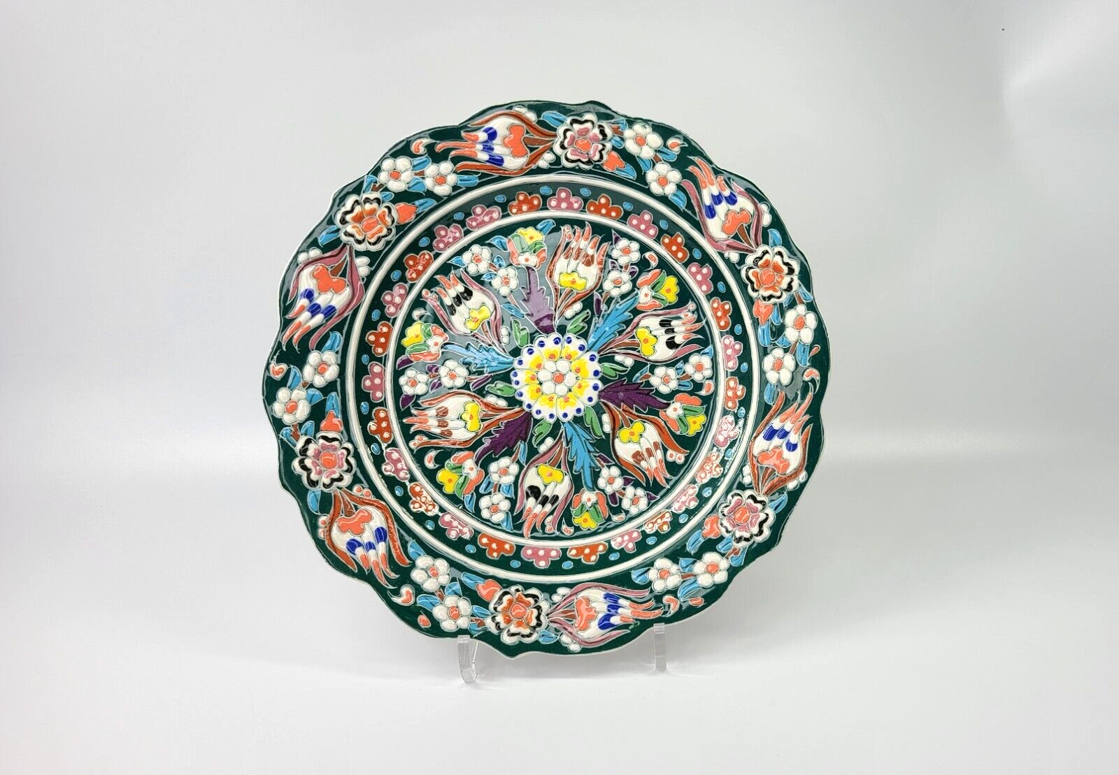 VTG Hand-painted Turkish Ceramic Plate Akkas Cini Kutahya Multi-Color 12" Floral