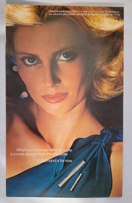 1977 De Beers Diamond Mines Blonde Lady Blue Dress 5.5 x 9'' Print Ad