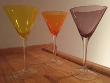 Long Stem Tri-Colored Contemporary Martini / Cocktail Glasses S3 ~ NWOB
