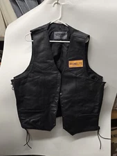 Dream Apparel Leather Riding Vest Biker Conceal Carry Lace Up Sides Sz 54 Black
