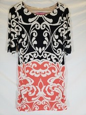Eliza J Black and Peach Patterned Short Sleeve Shift Dress Sz 2
