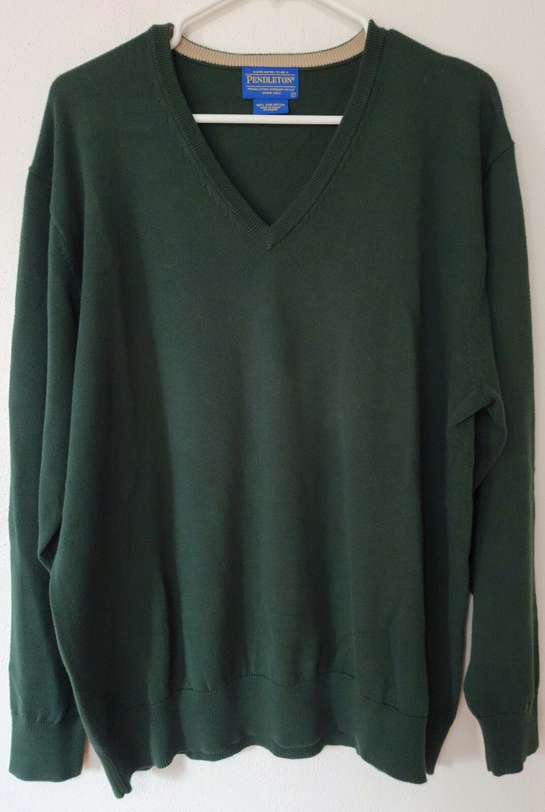 Pendleton Mens Large V-Neck Pullover Sweater Green - image 1
