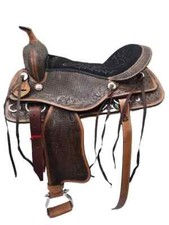 Horse Saddle Western Trail Ranch Roping Hand Tooled Size 15".